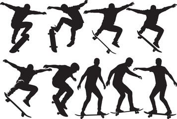 Skateboarding people silhouette vector illustration © RR Design