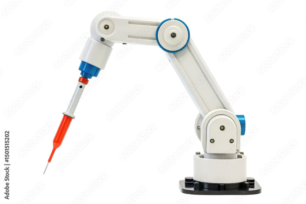 Aufkleber robotic arm precision tool holding a syringe with red fluid isolated with transparent background