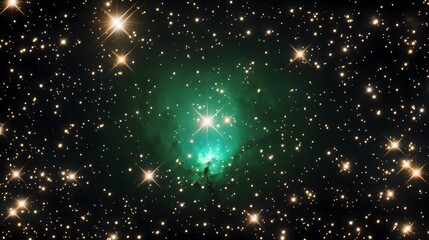 A rare green star glowing in deep interstellar space