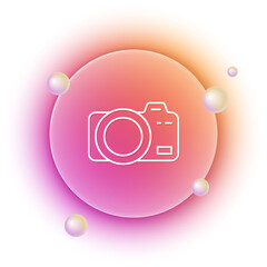 White Photo camera icon isolated on white background. Foto camera. Digital photography. Orange and pink gradient circle background. Vector