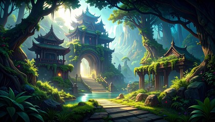 Obraz premium Fantasy Gate to Underground Temple: 4K Looping Virtual Animation Background
