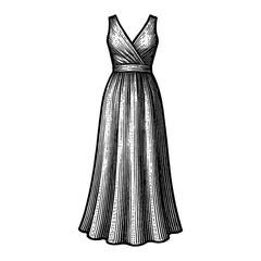 Halftone Illustration Sleeveless Maxi Dress with Wrap Bodice and Flowing Skirt