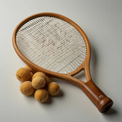 Wooden tennis racket with catgut strings