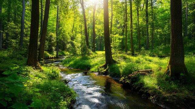 Forest stream sunlight nature scene - Powered by Adobe