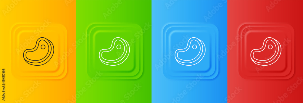 Poster white steak meat icon isolated on colorful background. set icons in square buttons. vector