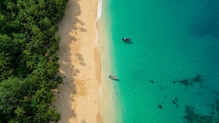 Aerial View of a Boat in Stunning Crystal Clear Waters of Principe Island, Africa