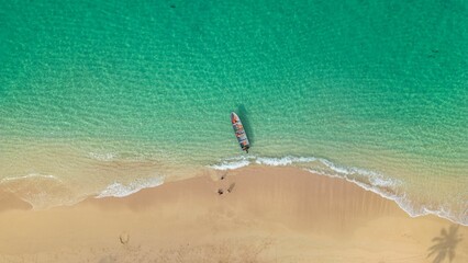 Aerial View of a Boat in Stunning Crystal Clear Waters of Principe Island, Africa