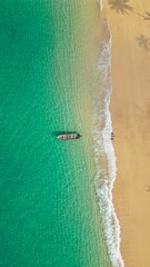 Aerial View of a Boat in Stunning Crystal Clear Waters of Principe Island, Africa