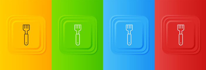 White Fork icon isolated on colorful background. Cutlery symbol. Set icons in square buttons. Vector