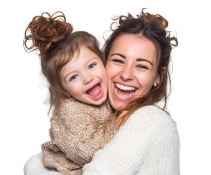 A heartwarming image of a mother and her daughter laughing together, filled with joy and happiness. - Powered by Adobe