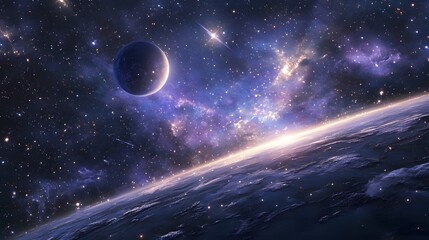 A satellite floating among distant stars in Earth is orbit