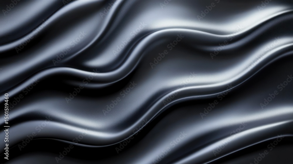 Poster smooth flowing black metallic waves creating dynamic abstract pattern. modern background for design 