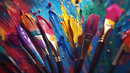 Colorful Paintbrushes on a Vibrant Palette.