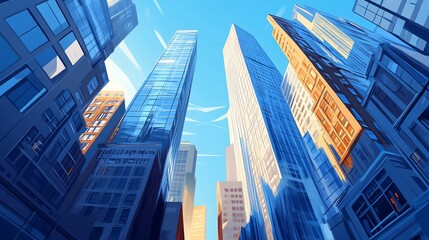 Urban Skyscraper Vista: A Digital Painting of Modern Architecture