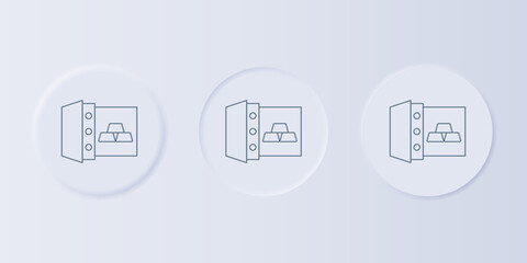 Obraz premium Grey Safe with gold bars icon isolated on grey background. Precious metals on deposit in bank. Metallic treasury. Reliable data protection. Set icons in square buttons. Vector