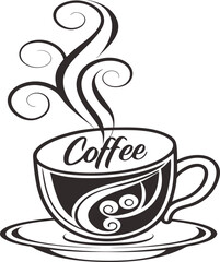 Steaming Coffee Cup Black & White Art