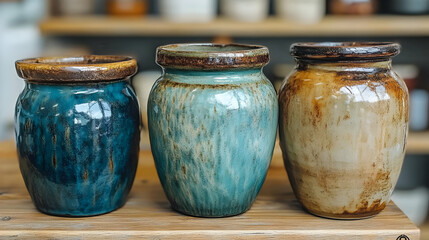 Artisan Crafted Ceramic Vessels Showcasing Varied Glazes and Unique Textures