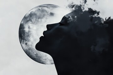 Lunar Eclipse Woman Celestial Silhouette Dreamlike