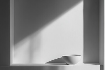 White Bowl in a Minimalist White Room Setting