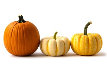 Fototapeta premium Three decorative gourds with vibrant colors isolated on a white background