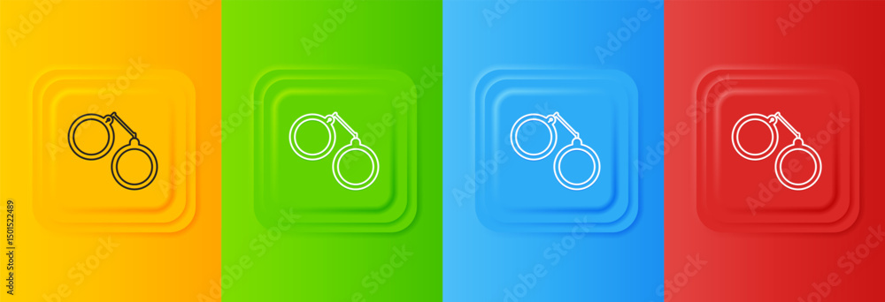 Aufkleber white handcuffs icon isolated on colorful background. set icons in square buttons. vector