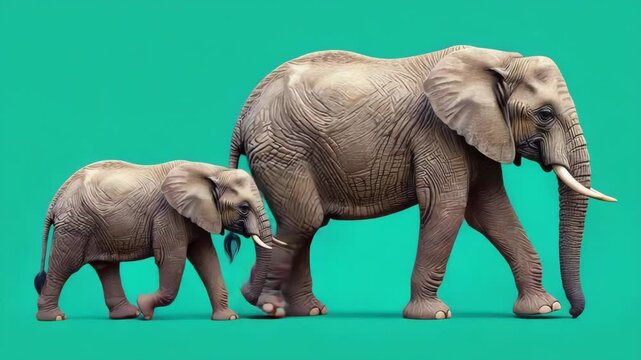 Elephant Family: Mother and Calf Walking Together