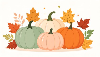 Colorful Pumpkin Display with Autumn Leaves in a Festive Arrangement for Fall Celebrations