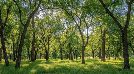 Green forest sunlight clearing
