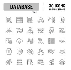 Database line icon set. Containing cloud computing, security, hosting, computer, internet, server, information technology icon. Vector illustration