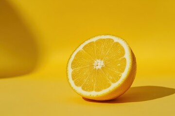 A Lemon Half Sits On A Yellow Background