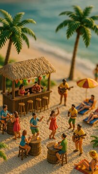 Fototapeta Miniature beach party scene