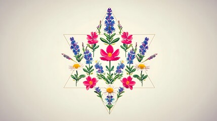 Summer Solstice: Seven traditional Nordic wildflowers arranged in geometric pattern