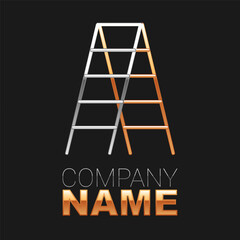 Line Wooden staircase icon isolated on black background. Colorful outline concept. Vector