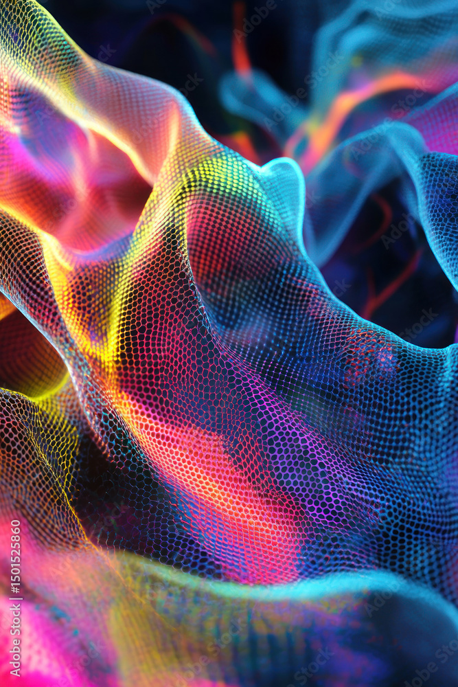 Poster colorful flowing abstract mesh with vibrant neon hues. futuristic digital art concept showcasing dyn