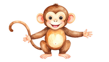 Obraz premium Playful cartoon monkey with a big, cheerful smile, vibrant illustration