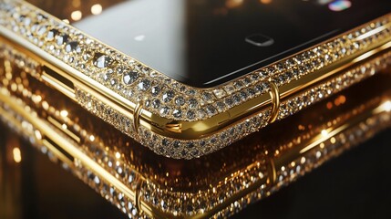 Luxury Diamond-Encrusted Gold Smartphone Close-Up