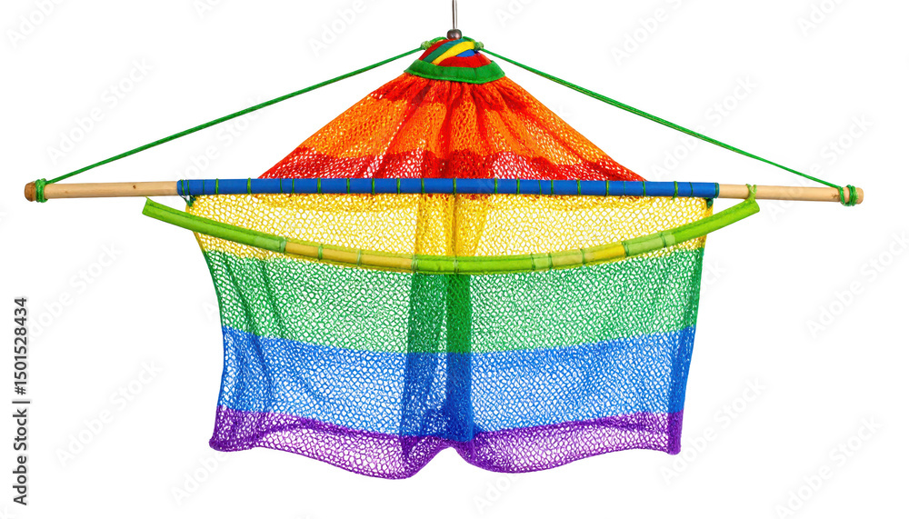 Poster vibrant colorful net draped on a clothes rack, study in texture and design colorful