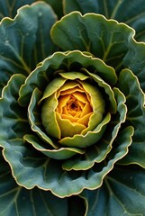 Decorative ornamental cabbage with red and yellow heart pattern