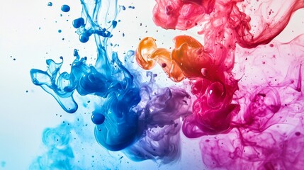 Fototapeta premium Blue and pink ink splash mixing in water for art color contrast abstract liquid background design creative scene