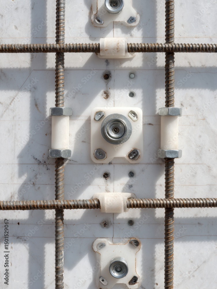 Poster cladding fixings and anchors detail on a grid plan with bright upper margin focus
