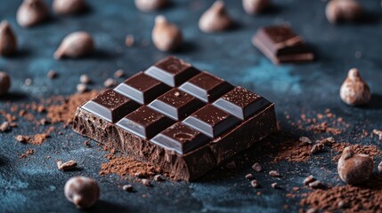 Chocolate bar with nuts on dark textured background for dessert indulgence luxury taste sweet gourmet scene