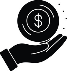 hand holding a $ icon silhouette 