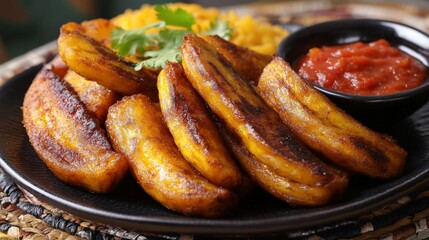 Delicious Fried Plantains with Spicy Sauce and Garnish