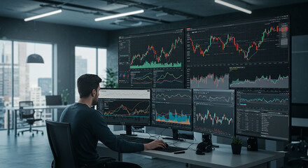 Fototapeta premium Focused Individual Trading on the Stock Market