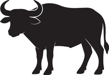 Black and white vector illustration of a bull isolated on white, a stylized farm animal drawing
