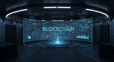 High-Tech Control Room with Multiple Data Screens