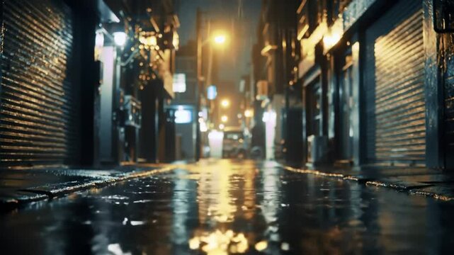 Melancholy Cityscape Reflections On Wet Street After Rain At Night