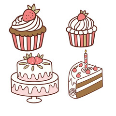Vector illustration of a cake, Charming Whimsical Hand Drawn Clipart Set.