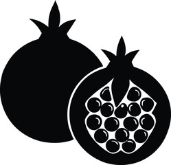 Pomegranate black silhouette vector, Pomegranate fruit minimalist silhouette vector icon for graphic design