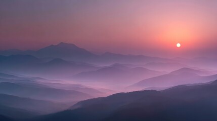 Fototapeta premium Misty Mountain Sunrise: A Serene Landscape